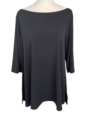 Chico's Black Boatneck Tunic Top L 2 Staple Piece Minimalist Classic